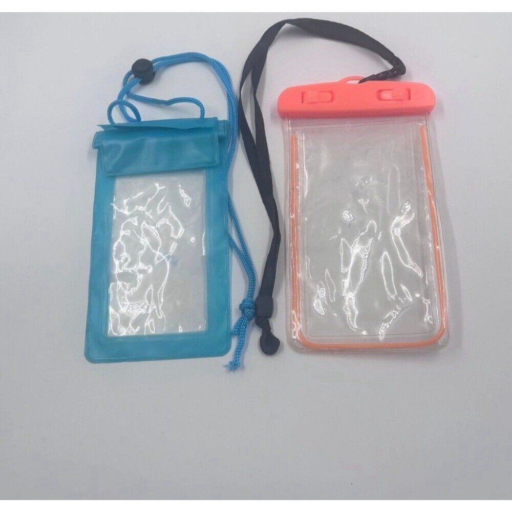 Universal Waterproof Phone Pouch Case Lot of 2 Dry Bags with Lanyards Clear Pink